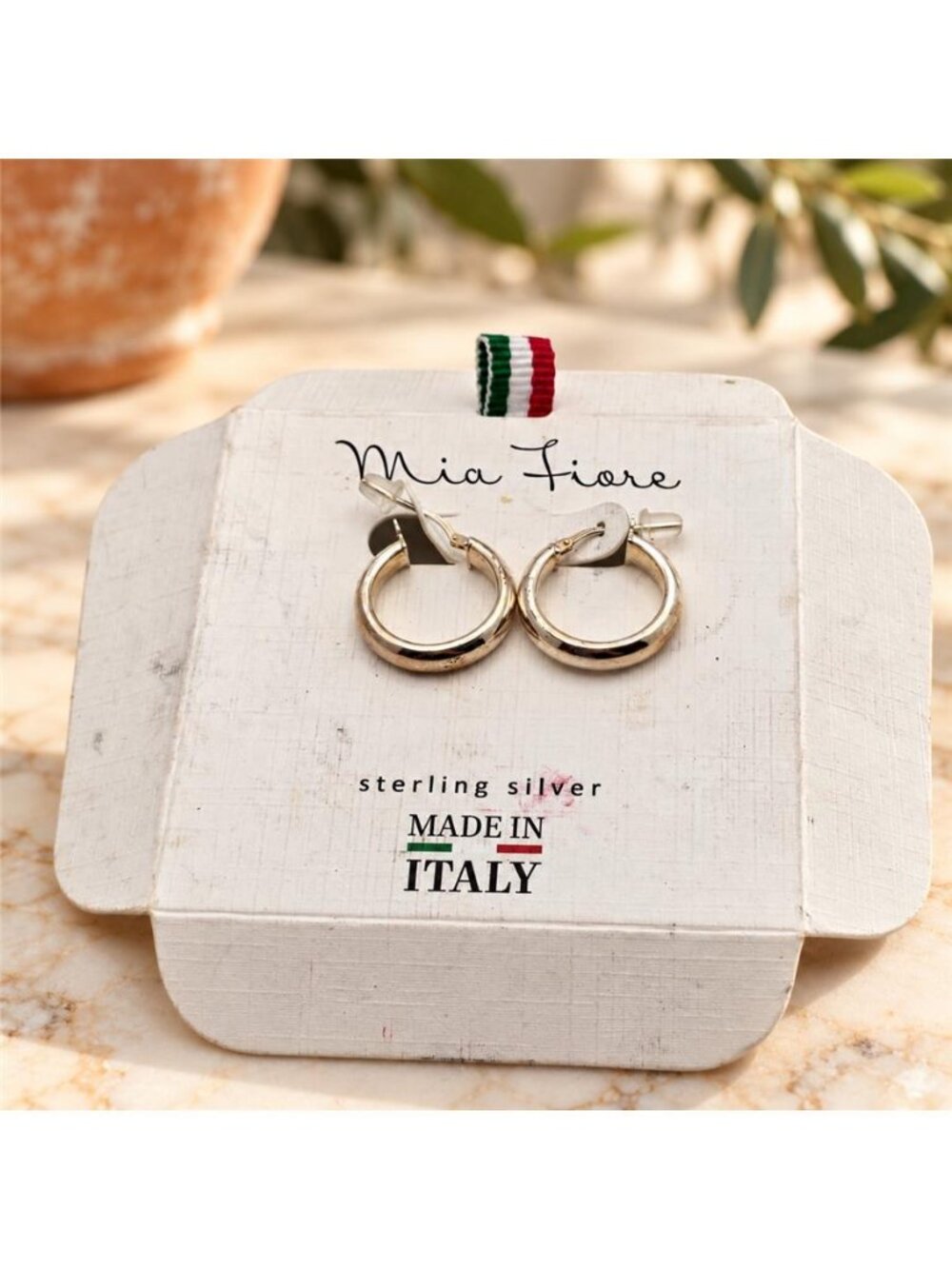 Mia Fiore 925 Sterling Silver Chunky Hoop Earrings 20.5mm Made in Italy NOS